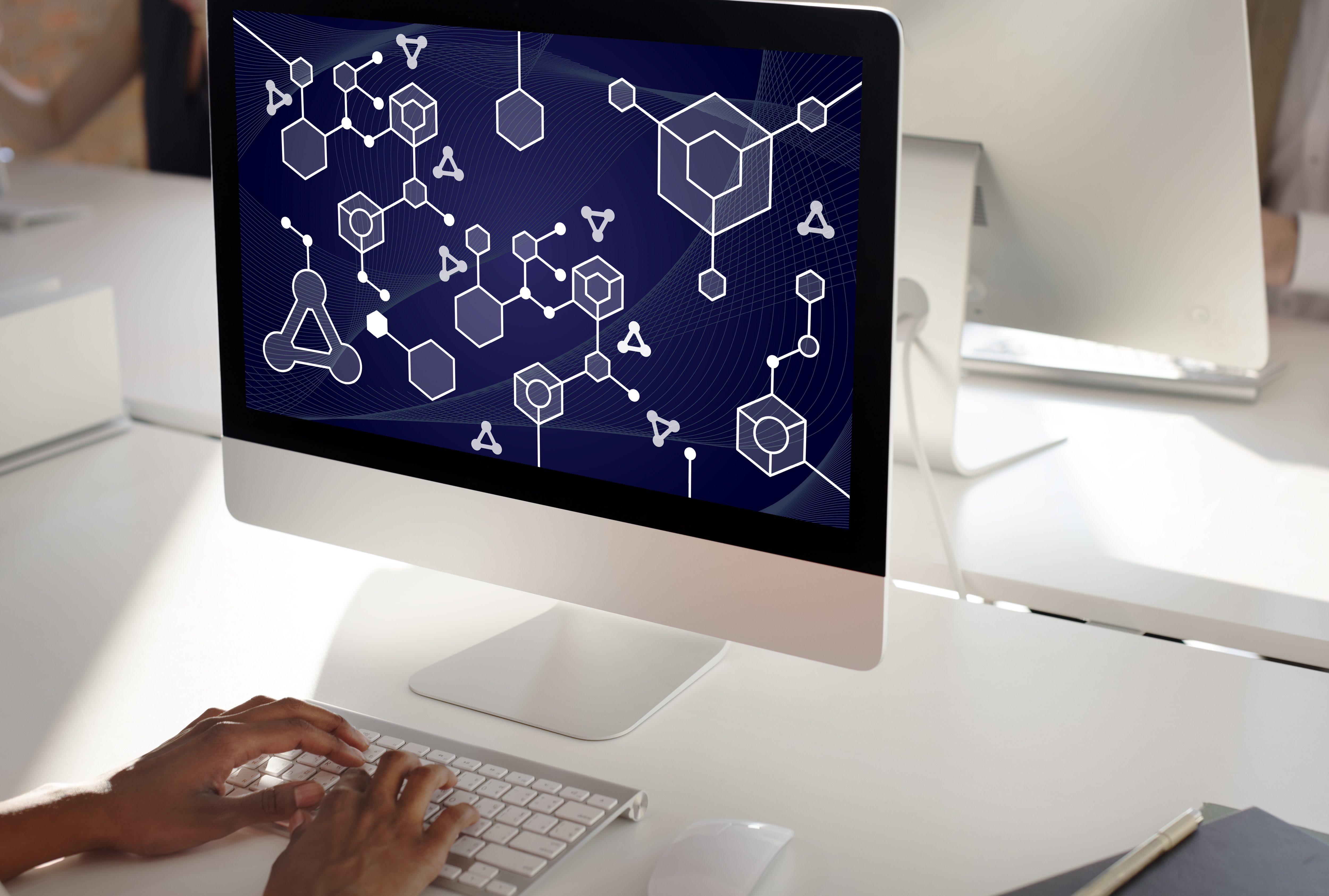 Content manager working with a laptop